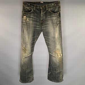 PRPS Size 33 Grey Distressed Cotton Barrel Jeans